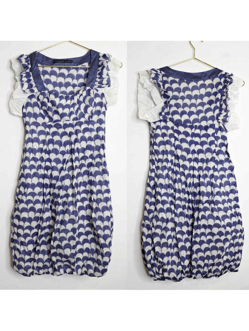 Erica Davies Blue White Abstract Short Sleeve A Line Bubble Cotton Dress - 6
